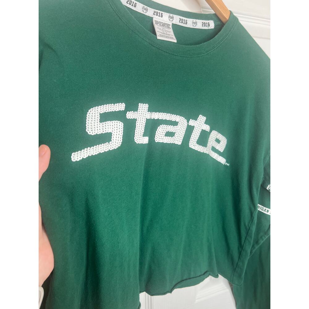 Victoria's Secret PINK Michigan State MSU Spartans Long Sleeve Crop Size Small - Picture 6 of 11